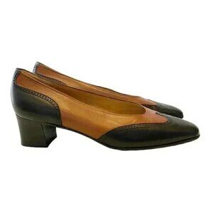 Remonte Soft Loafer Pumps Block Heel Brown Black 2 Tone Leather US 7.5 EU 38
